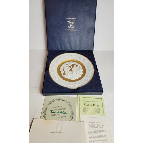 Vintage 70s 24 Karat Gold Franklin Porcelain Christmas Plate Deck the Halls‎ COA